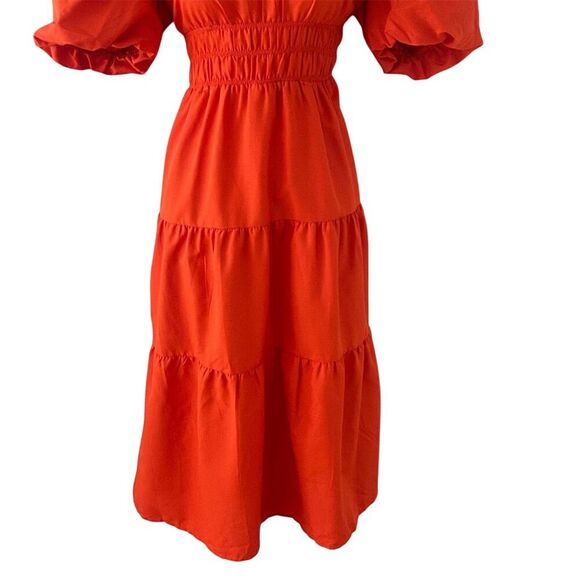 Stule House Women's Orange V-Neck Puff Sleeve Tiered Maxi Dress L - Picture 6 of 7